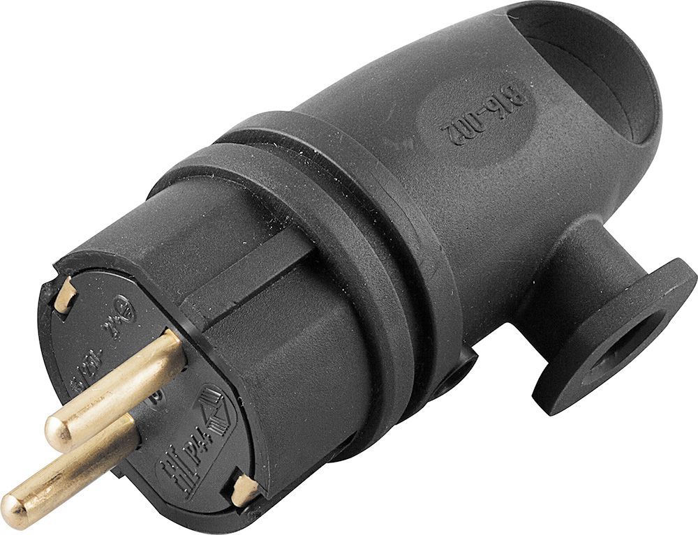 Вилка угловая STEKKER RPG16-21-442 с/з, каучук 250В, 16A, IP44, черная (В 16-002) 32749