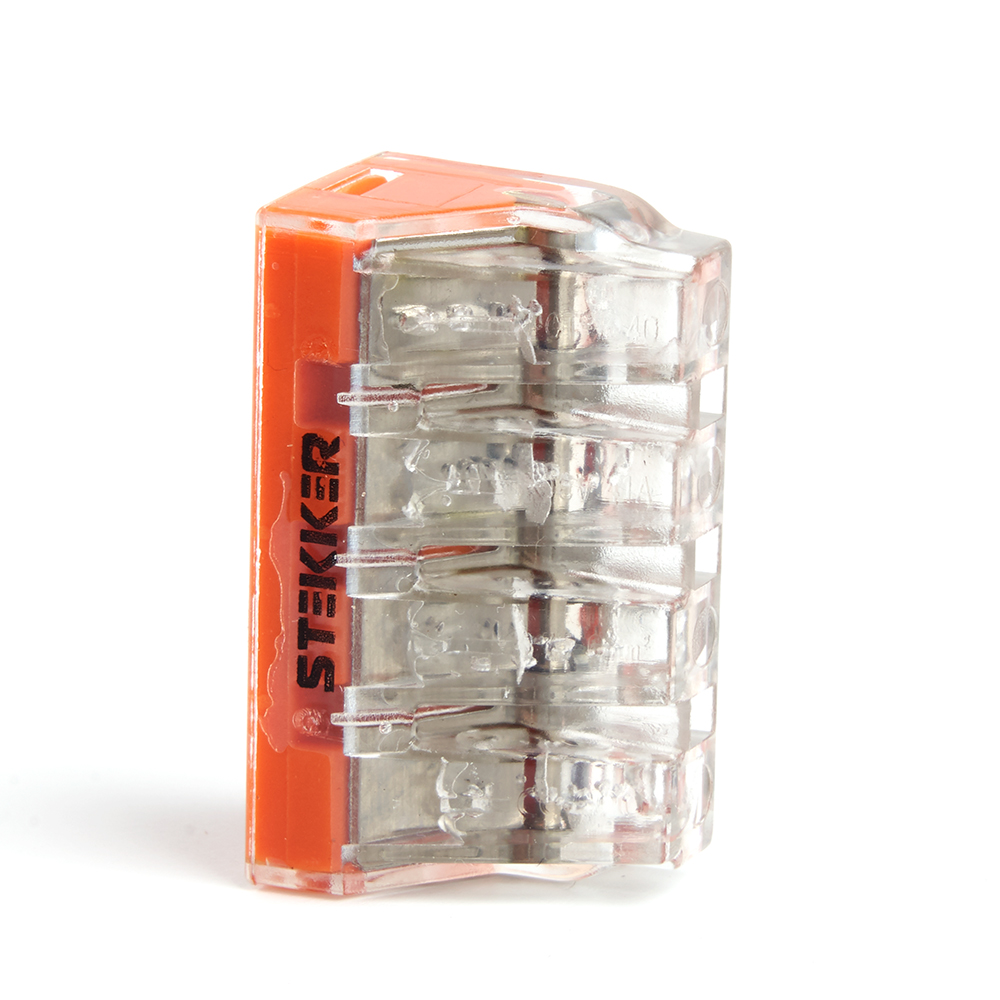 Клемма монтажная 4-проводная STEKKER  для 1-жильного проводника (с пастой), LD773-174-1