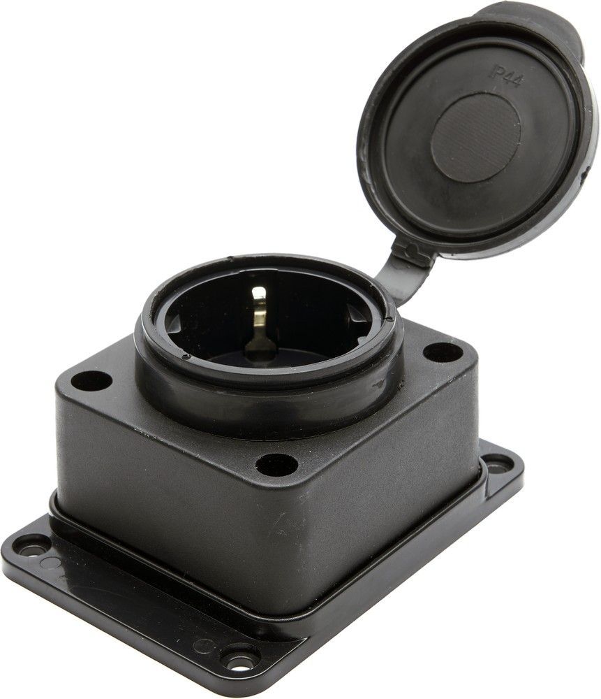 Розетка настенная STEKKER RST16-31-44 одноместная с зазем, каучук 230В, 16А, IP44, черная 39018