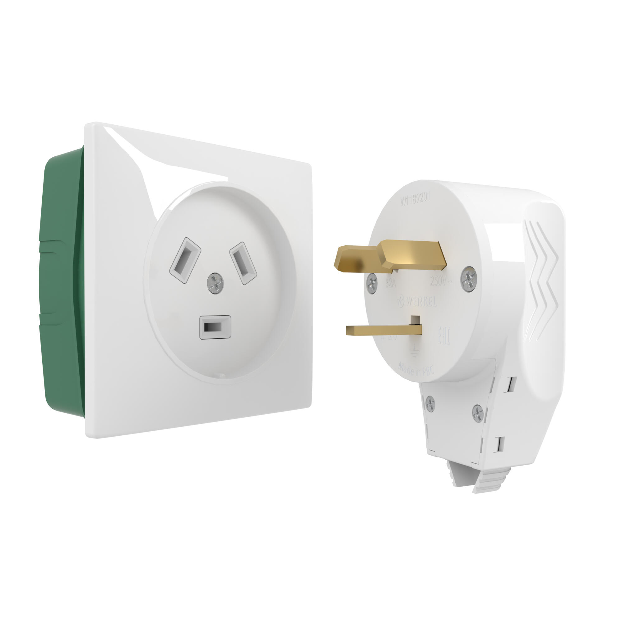 Комплект: розетка с вилкой для электроплиты 32А 250В, коробка в стену WERKEL (белый) W1189201