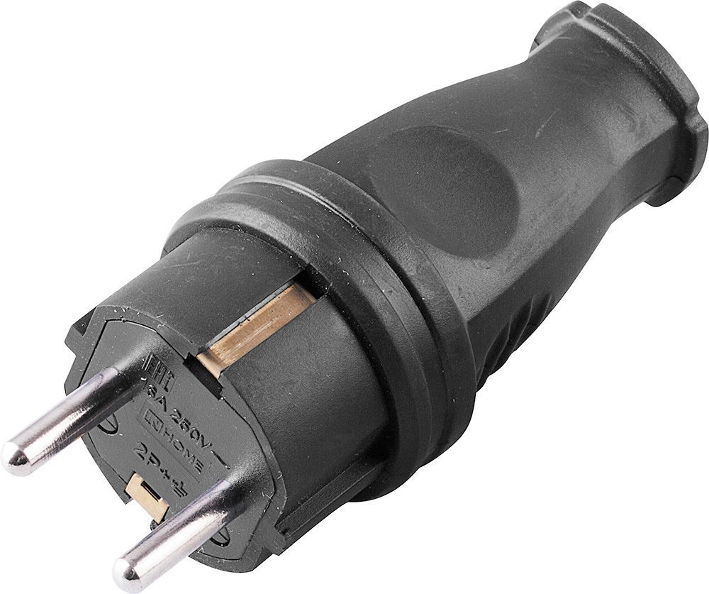 Вилка прямая STEKKER RPG16-21-441 с/з, каучук 250В, 16A, IP44, черная (В 16-001) 32748