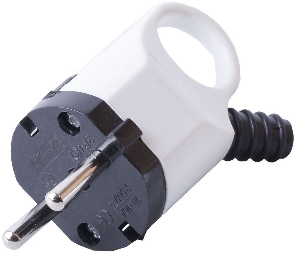 Вилка STEKKER PPG16-40-202 угловая с ушком, с/з, пластик 250В, 16A, IP20, белая 32849