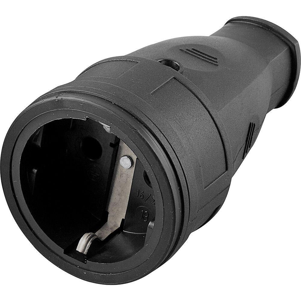 Розетка переносная 1-местная c/з STEKKER, RST16-21-440 (РА 16-005), каучук 250В, 16А, IP44, черный