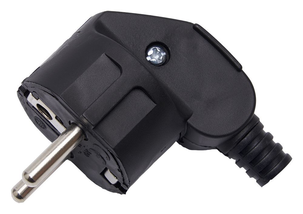 Вилка угловая STEKKER PPG16-41-202 с заземляющим контактом, пластик 250В, 16A, IP20, черная, 39138