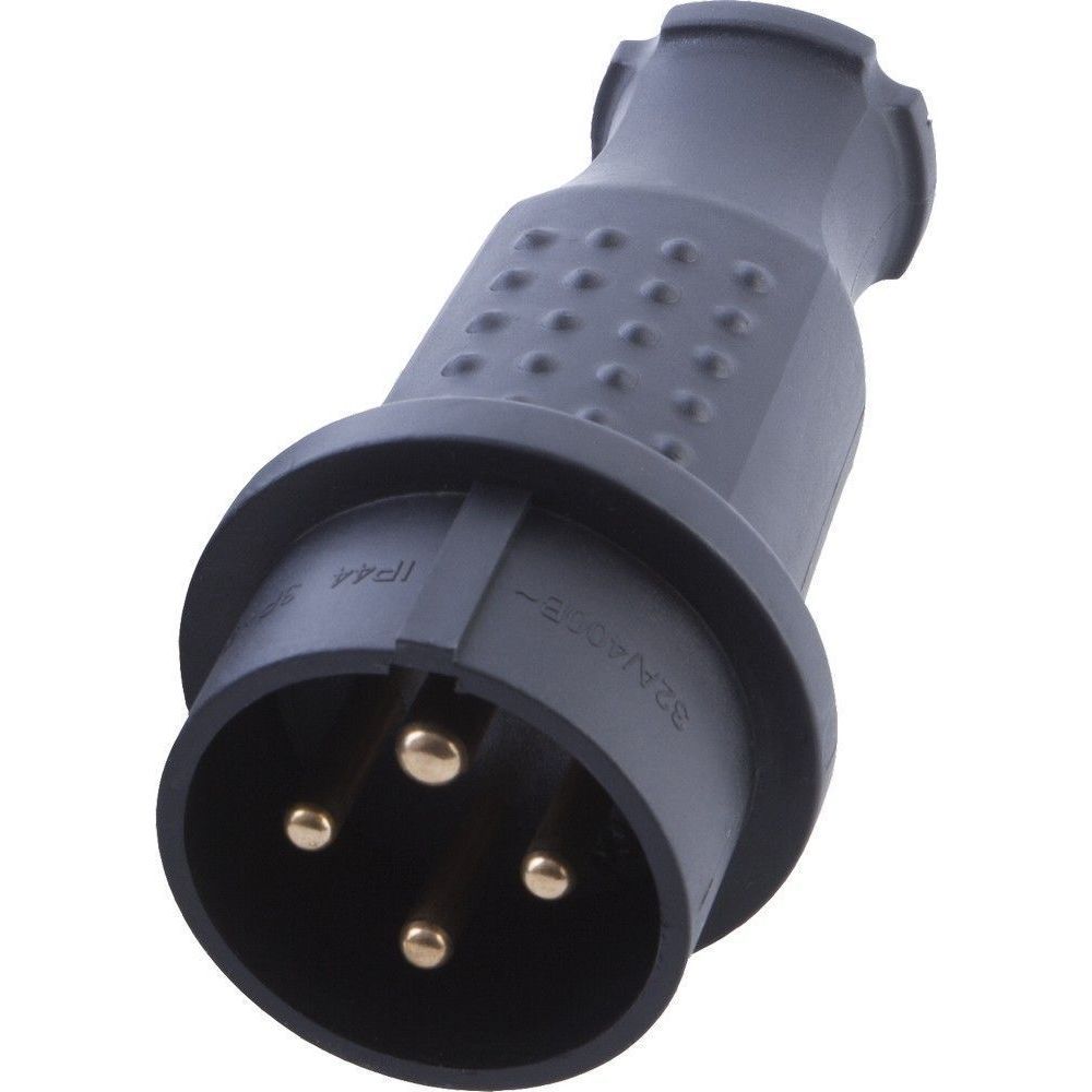 Вилка прямая с/з STEKKER, RPG32-21-441, 3+1, каучук 400В, 32A, IP44, черный