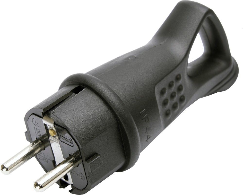 Вилка STEKKER RPG16-30-442 угловая с заземляющим контактом, каучук 250В,16A, IP44, черная 32843