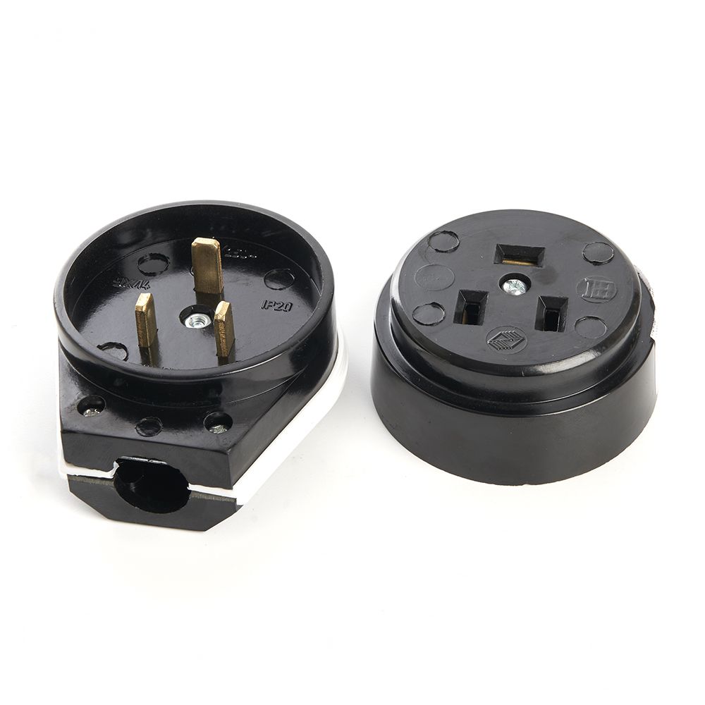 Вилка с розеткой STEKKER PPG32-51-20 разборные открытой установки с заземлением, для плит, 250В, 32А, черные 39017